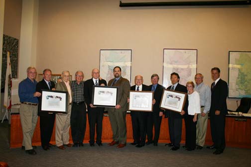 From left: IRWD Director Peer Swan; Bob Hill, General Manager and Ted Martin, President of the board of El Toro Water District; IRWD Director Doug Reinhart; Bob Gumerman, General Manager and Brian Probolsky, Board Member from Moulton Niguel Water District; Don Chadd, General Manager and Mike Safranski, President of the board of Trabuco Canyon Water District; John Schatz, General Manager of Santa Margarita Water District; IRWD Board Vice President Mary Aileen Matheis, IRWD Director John Withers and General Manager Paul Jones.